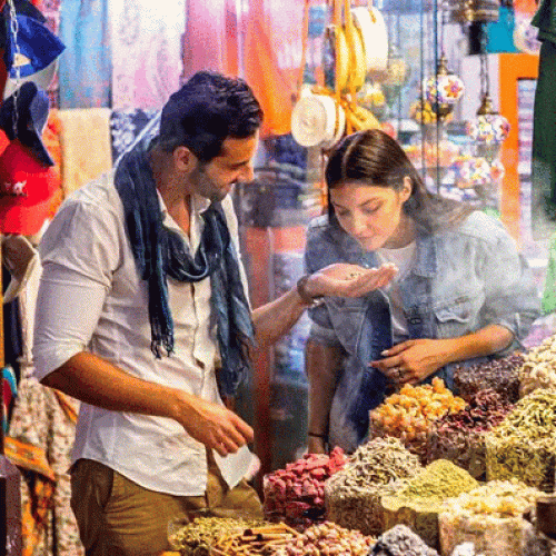 couple enjoy the smell of spices